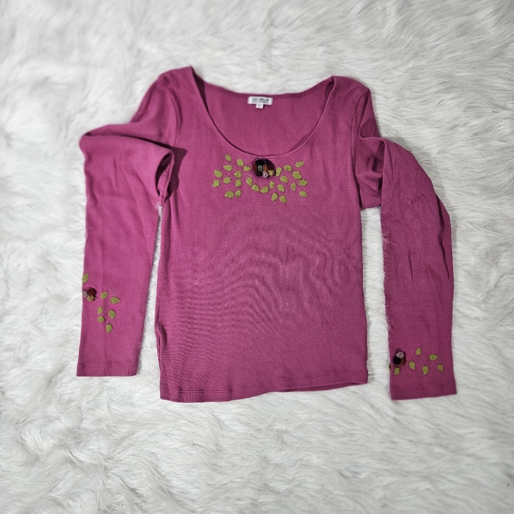 Pink Floral Embroidered Long Sleeve Top